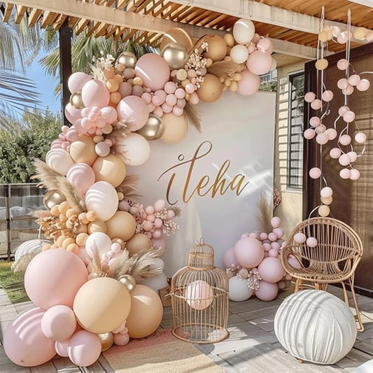 Dusty Pink White Nude Balloon Arch Kit, Pink and Gold Balloons With Light Pink White Nude Champagne Gold Balloons for Valentines Day Boho Engagement Wedding Bridal Shower Birthday Decorations