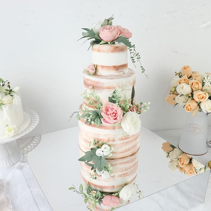 Efavormart 18"x18" Silver Acrylic Cake Box Stand, Mirror Finish Display Pedestal Riser with Hollow Bottom, Elegant Cake Support for Weddings, Galas, and Sophisticated Party Events