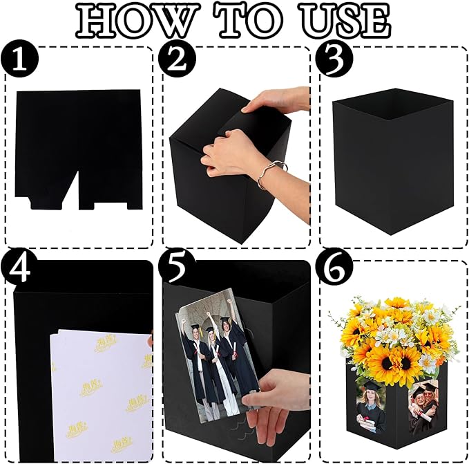 FYSUIMU 12Pcs Graduation Table Centerpieces Box 6/7 Inch Picture Display Reusable Photo Props Box Frame for Congrats Grad Wedding Decor Flower Arrangements, Black