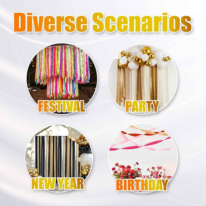 Black Red and Yellow Crepe Paper Streamers 1.8 Inch 6 Rolls Party Decorations,a roll of 82ft Per Volume for Birthday Party Decoration