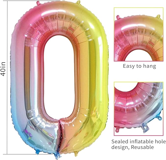 40 Inch Rainbow Number 100 Balloon, Large Foil Mylar Balloons for 100th Birthday 100 Year Old Party Celebration Decorations Supplies, Digital Balloons for Wedding Anniversary Events Decora