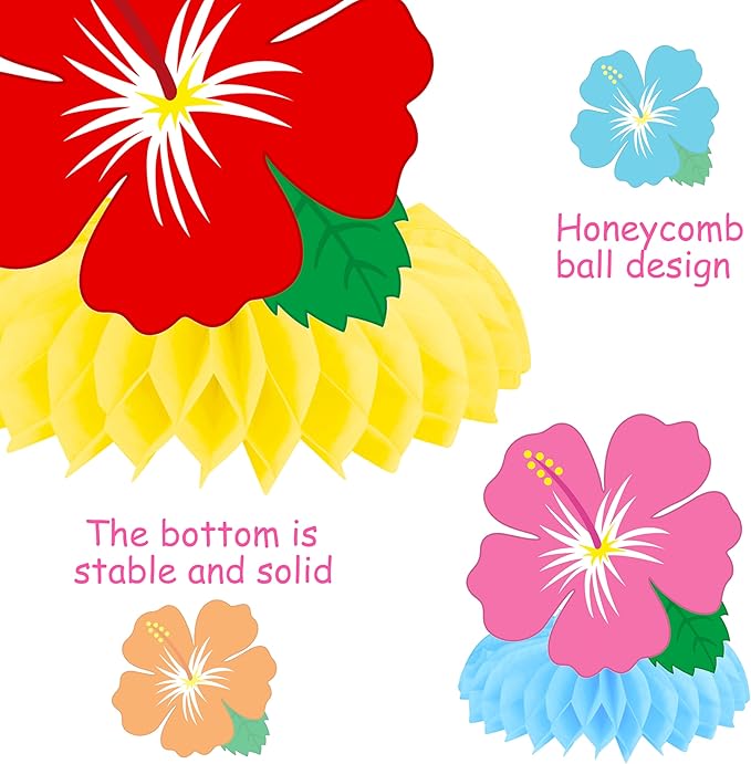 11Pcs Hibiscus Flowers Honeycomb Centerpieces Hawaii Tropical Party Centerpieces for Table Hawaiian Flower Theme Birthday Party Decorations for Hawaii Luau Aloha Party Supplies