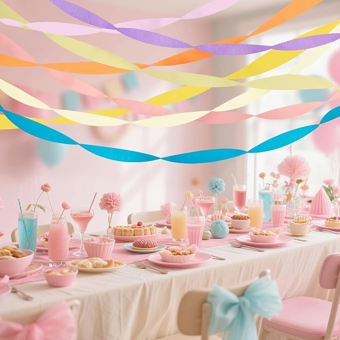 Crepe Paper Streamers, 8 Rolls Pastel Party Streamer for Spring Tea Party Decorations, Easter Wedding Bridal Baby Shower Decorations