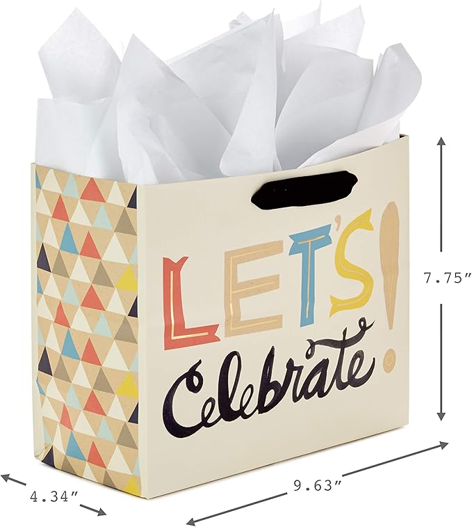 Hallmark Celebrate Gift Bags Assortment with Tissue Paper (Pack of 3: 2 Large 13" and 1 Medium 7" Gift Bags for Birthdays, Baby Showers and More)