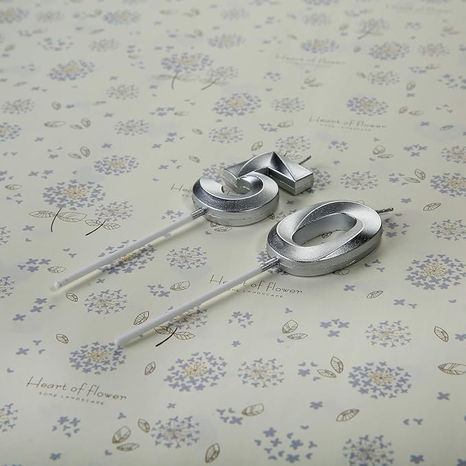 Silver 50th Birthday Candles, Number 50 Cake Topper for Men Birthday Decorations Party Decoration