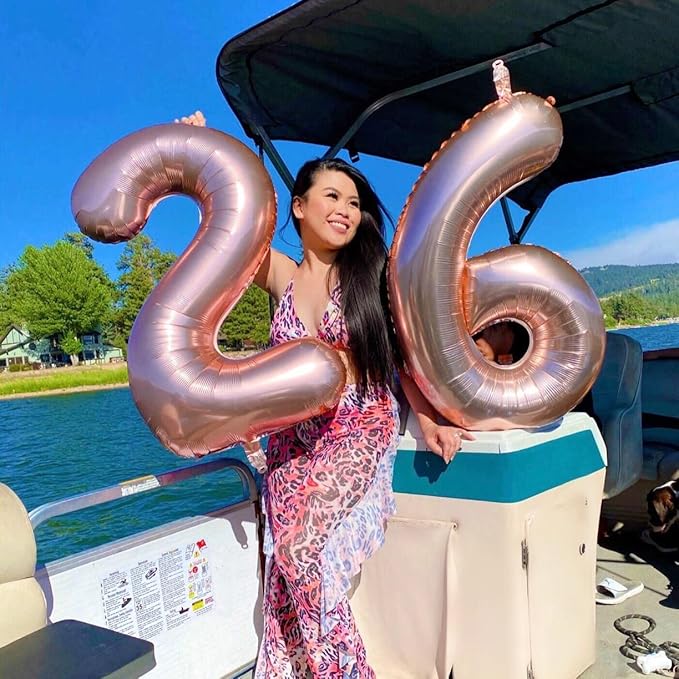 40 Inch Rose Gold Foil Balloon Number 2, Large Self Inflating Number Balloons 0-9 Digital Helium Balloons Set for Girls 2nd Birthday Women Anniversary New Year Baby Shower Party Decorations Supplies