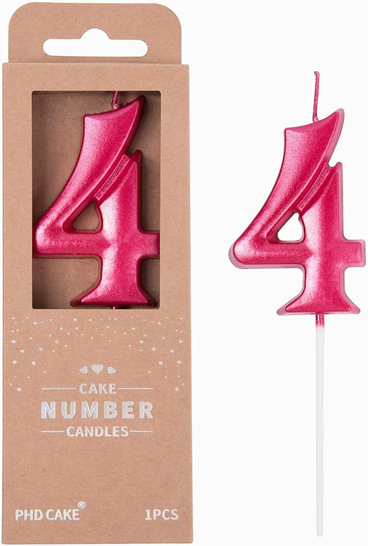 PHD CAKE 2.76 Inch Elegant Red 4 Number Birthday Candles, Red Number Candles, Cake Number Candles, Party Celebration