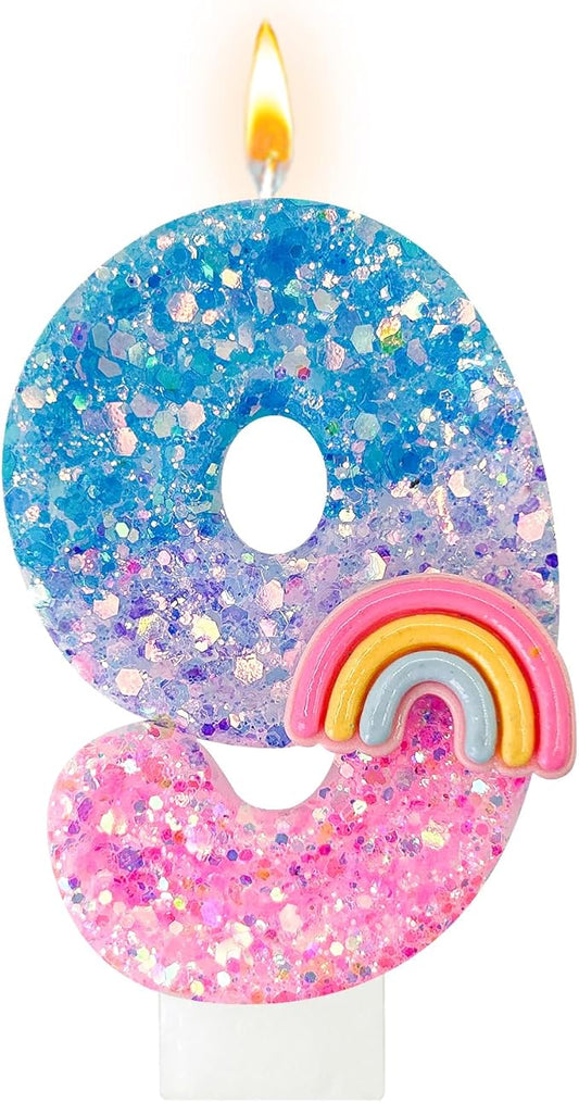 Rainbow Birthday Number Candles, Number 9 Candles, Cupcake Decorations, Macaron Birthday Cake Decorations, Cartoon Theme Party Supplies (Number 9)