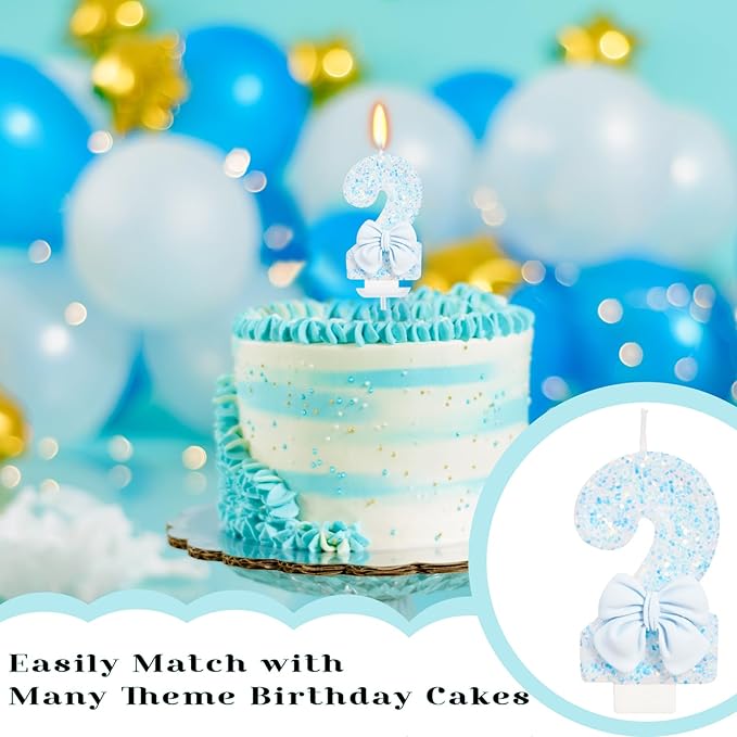 Birthday Candle for Cake, Number 2, Blue, 2.76 inch, Smokeless, Modern, Number Theme