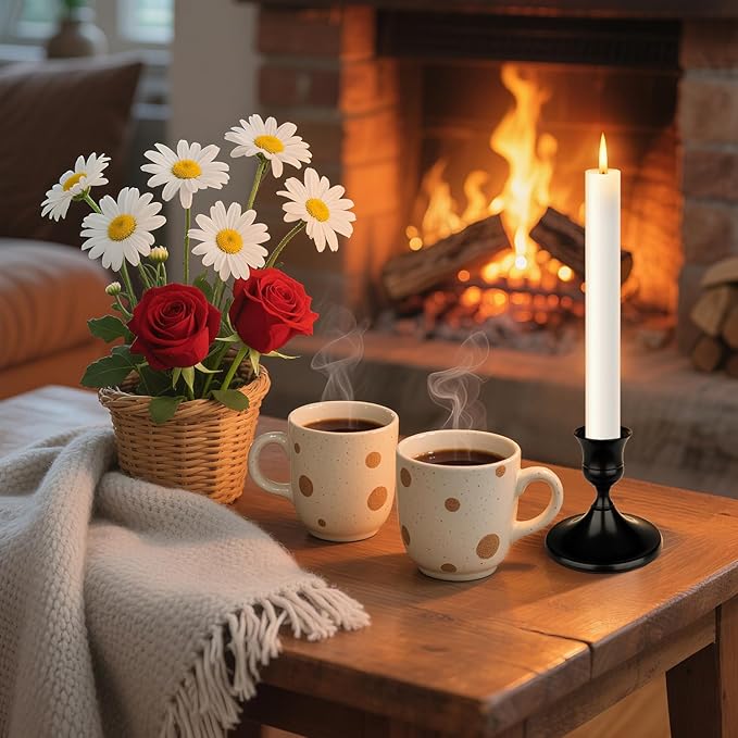 Black Candle Holder Taper Candle Holders, Set of 24 Candlestick Holders Decor for Home Decor, Metal Taper Candleholder for Fall Thanksgiving Halloween Christmas Table Fireplace Decor (24, Black)