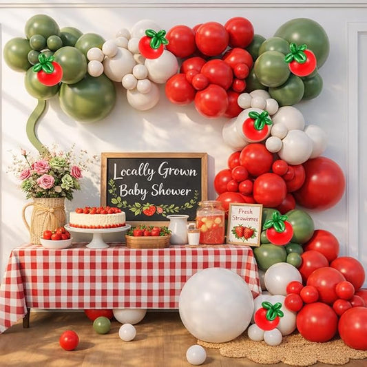 Green Red Tomato Balloon Arch Garland Kit for That's Amore Farmer's Market Locally Grown Bridal Shower Italy Ciao Baby Slice of Pizza Birthday Party Decoration (Green Red)