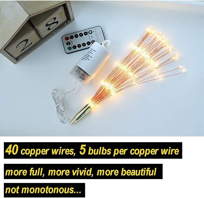 PXBNIUYA 4 Pack Starburst Sphere Lights,200 LED Firework Lights, 8 Modes Dimmable Remote Control Waterproof Hanging Fairy Light, Copper Wire Light for Patio Parties Christmas (Battery Operated)
