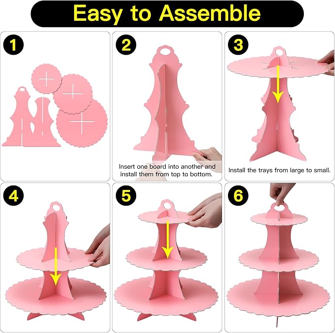 Soleebee 3-Tier Cupcake Stand, Cardboard Cupcake Tower, Dessert Cup Cake Stand Tower for Birthday Wedding Party Decoration, Cupcake Tier Stand 1 Set (Pink)
