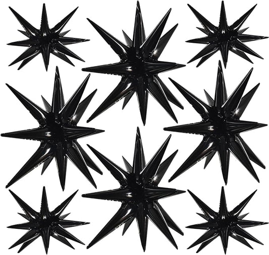 TONIFUL 8 Pcs Black Star Foil Balloons Large Star Balloons Black Explosion Mylar Balloons for Party Backdrop Christmas New Year Halloween Birthday Wedding Baby Shower Anniversary Photo Booth Supplies
