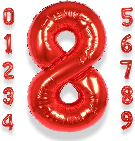AULE 40 Inch Big Red 8 Balloon Number Large Foil Helium Number Balloons 0-9 Jumbo Giant Happy 8th Birthday Party Decorations for Boy or Girl Huge Mylar Anniversary Party Supplies