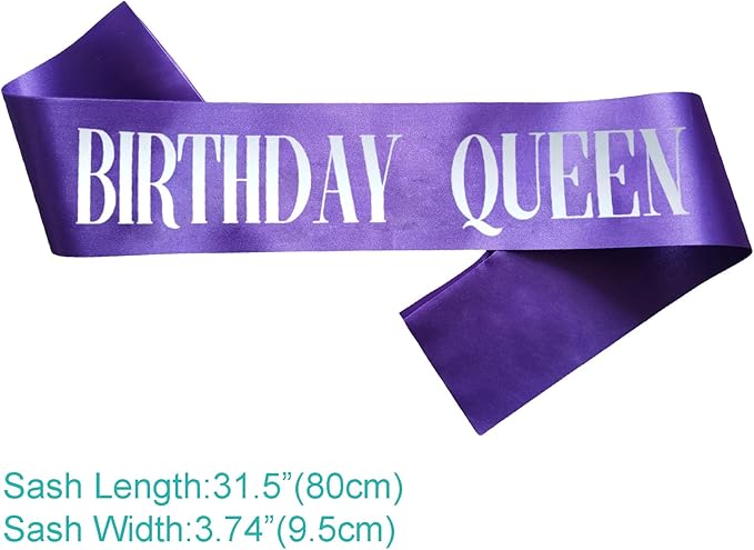 Birthday Queen Sash, Silver Foil Purple Birthday Sash for Women 21st 30th 40th 50th 60th 70th Fun Birthday Party Favors Gifts Decorations