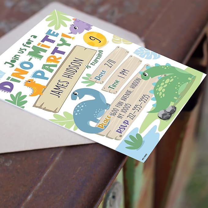 Dinosaur Birthday Invitations for Boys and Girls with Envelopes - (Pack of 20) - Dino Party Invites for Toddlers, Children and More. Fill in Style