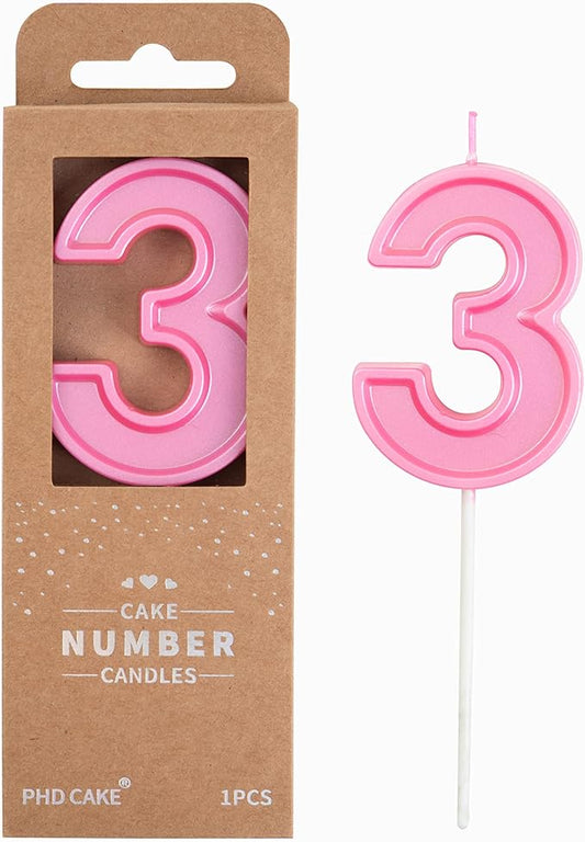 PHD CAKE 2.76 Inch Luxe Pink 3 Number Birthday Candles, Pink Number Candles, Cake Number Candles, Party Celebration