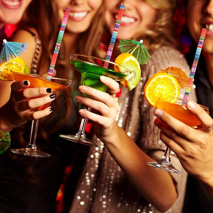 JarThenaAMCS 200Pcs Mexican Fiesta Paper Straws Colorful Mexican Party Drinking Straws Cinco De Mayo Disposable Straw for Mexico Themed Party Supplies
