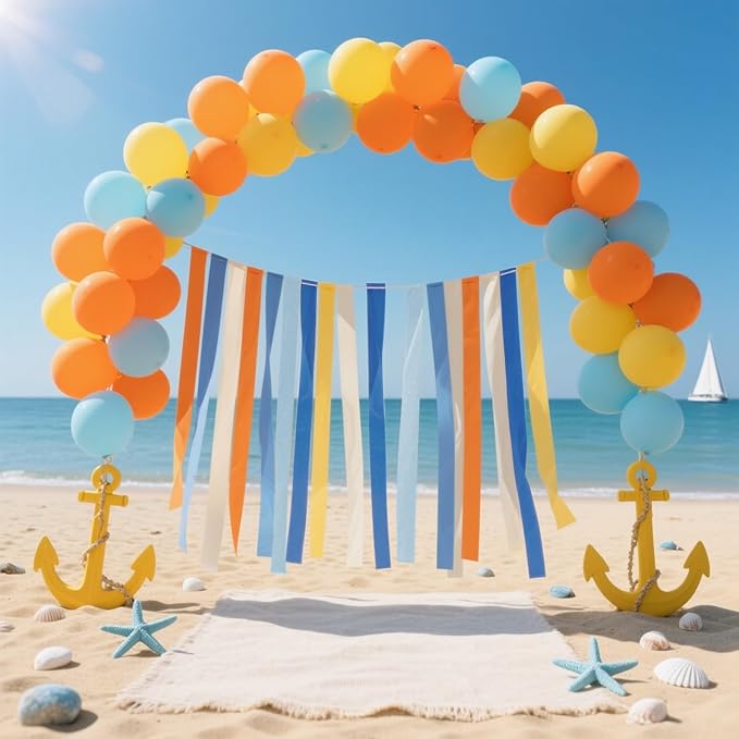 Blue Orange Birthday Party Decorations, 12 Rolls Orange Crepe Paper Streamers, Blue Dog Cartoon Anime Dragon Sign for Birthday Party Supplies
