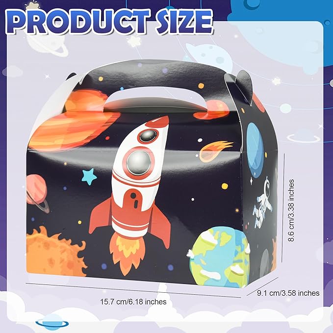 DjinnGlory 36 Pack Outer Space and Astronaut Treat Boxes Gable Boxes Party Favor Goodie Paper Gift Boxes for Baby Shower, Birthday, Supplies Decoration, Small Business 6.18 x 3.58 x 3.38 Inches