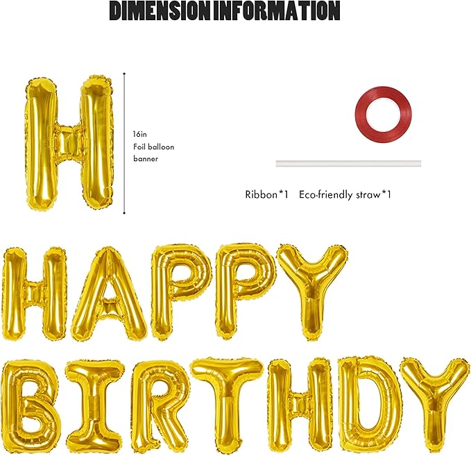 CANREVEL Happy Birthday Banner 13pcs 16 Inch Mylar Foil Letters Sign Balloons Birthday Party Decorations for Kids and Adults - 3D Gold