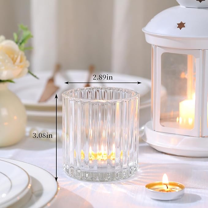 Glass Large Votive Candle Holder Set of 8, Tea Lights Candle Holders for Wedding Table Centerpieces, Boho Decor, Home Dinner Birthday Party Decor, Bridal Shower and Holiday Decorations