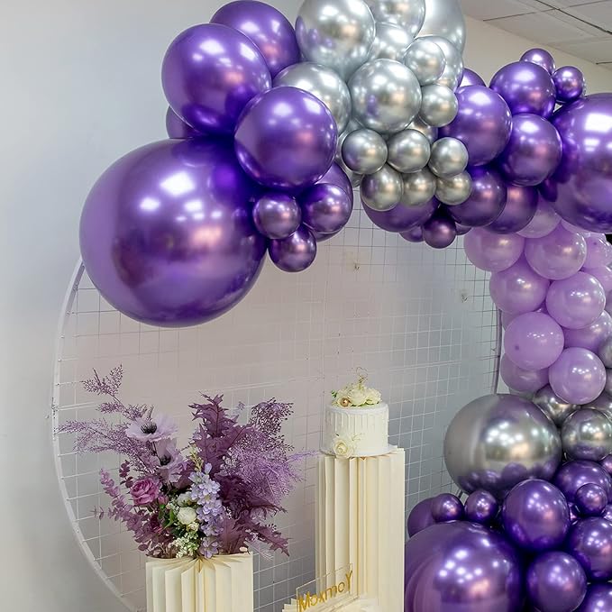 Purple Silver Balloon Garland 127 Pcs 18In 12In 10In 5In Latex Balloons Arch Kit for Halloween Retirement New Year Graduation Birthday Party Decors (Purple Silver)