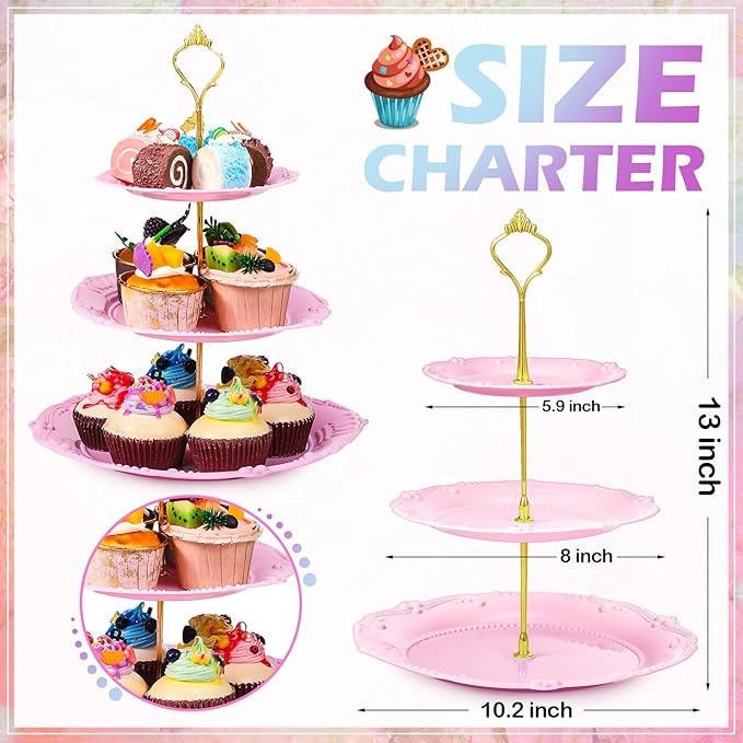 3 Sets Tea Party Decorations of 3 Tier Wedding Plastic Dessert Table Display Set Cupcake Stand Dessert Plates Cake Candy Display Tower Wedding Birthday Baby Shower Tea Party Decoration