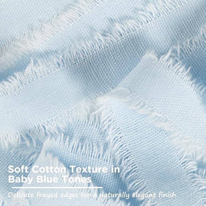 Baby Blue Cotton Ribbon 5/8 Inch Baby Blue 3 Rolls 21 Yards Frayed Edge Fabric Set for Baby Shower, Wedding Invitations, Nursery Decor, Christening & First Birthday Party