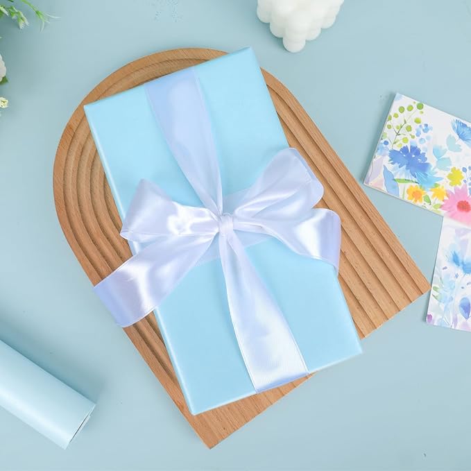 NESCCI Sky Blue Matte Wrapping Paper,Solid Color Pearly-Lustre Paper,Gift Wrapping Paper,Perfect for Wedding,Valentine's Day,Birthday, Christmas,Baby Shower,DIY Bouquet (17 Inches X 32.8 Feet)