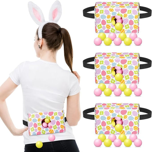 4 Sets Easter Party Games Swing Shaking Balls Game Colorful Egg Novelty Twerk Game with 4 Adjustable Belts and 80 Balls for Adults Garden Outdoor Indoor Group Holiday