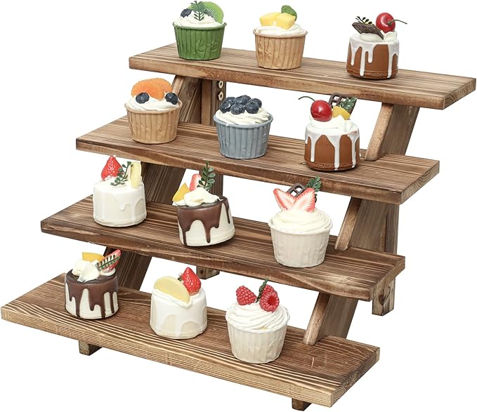 SwallowLiving Wooden Rustic Cupcake Stand for 24 Cupcakes, Stepped Wood Display Stand for Weddings, Tiered Party Table Display Riser for Food , Dessert, Cookie, Decor, Craft Show, Burnt