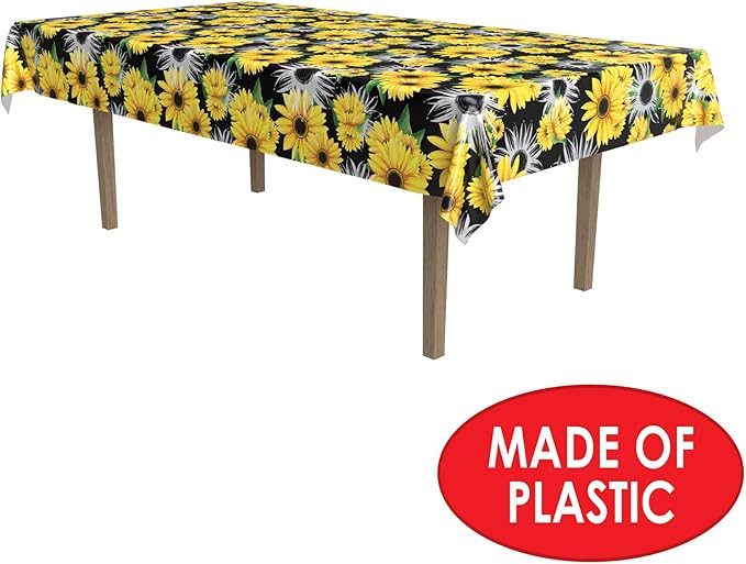 Beistle Sunflower Party Tablecover, 54"x108", 2 Pieces, Spring Summer Picnic Tea Party Table Decorations