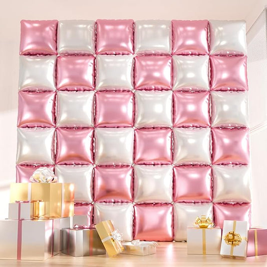 36PCS Double-Sided Pink & White Foil Balloon Backdrop Kit – Reusable Mylar Balloon Wall or Balloons Tunnel for Baby Showers, Weddings, Birthdays, Valentine’s Day & Party Decor