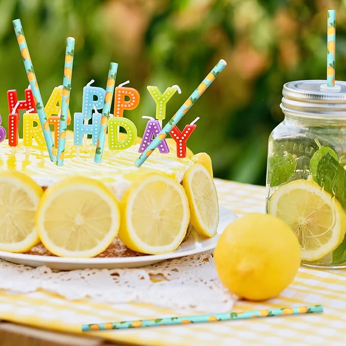 Whaline 200Pcs Watercolor Lemon Paper Straws Summer Disposable Drinking Straws Lemon Party Decorative Straw for Spring Summer Birthday Baby Shower Juices Shakes Cocktails Decorations