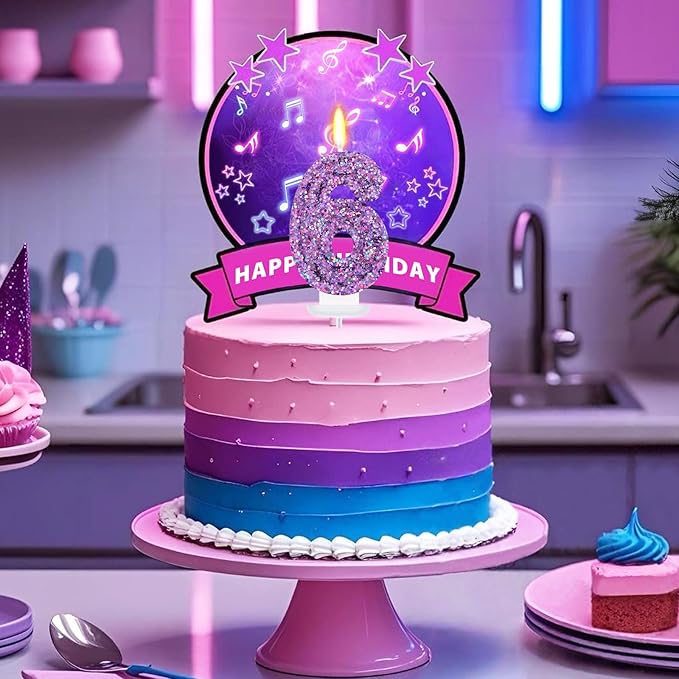 Deep Purple Glitter Birthday Candles for Girls - Number 6 Candle Cake Topper for Purple Fairy Birthday Party Decorations