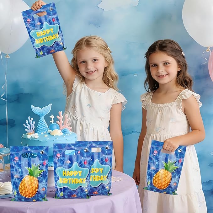 50 Pieces Pineapple Gift Bag Plastic Under The Sea Jellyfish Seaweed Bag Happy Birthday Party Gift Bags Party Favors for Kids Hawaii Theme Birthday Party Decoration Under The Sea Birthday Party Supplies