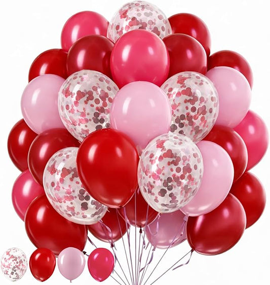 60Pcs Red Hot Pink Balloons, 12inch Red Baby Pink Confetti Balloons for Valentine's Day Anniversary Mothers Day Wedding Engagement Party Decorations