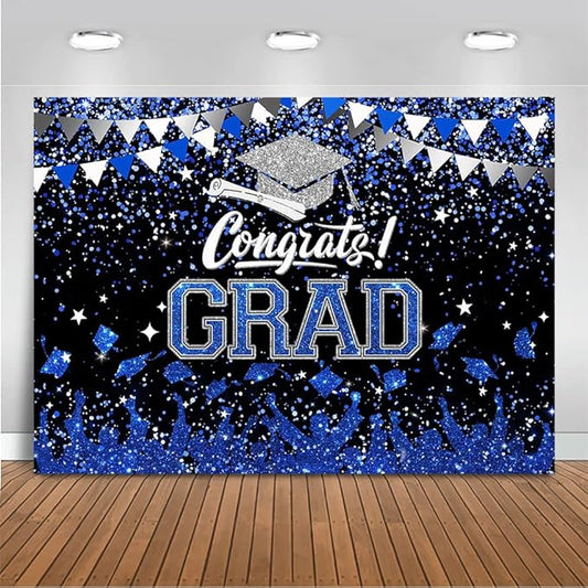 Mocsicka Graduation Party Decorations 2026 Congrats Grad Backdrops for Photography Bachelor Cap Congratulations Grad Photo Backdrop Graduation Prom Party Supplie