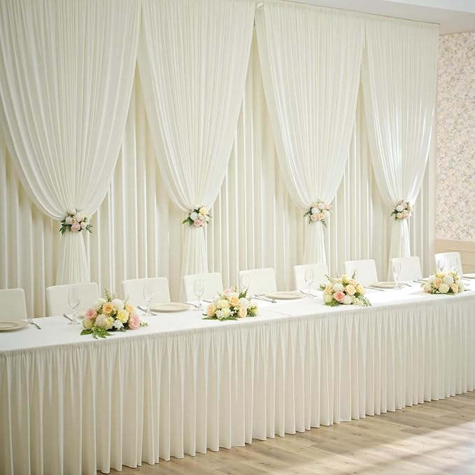 10ft×12ft Wrinkle Free Ivory Backdrop Curtain for Wedding Parties, 2 Panels 5×12ft Long Soft Silky Polyester Backdrop Drapes Cream Photo Back Drop Curtains for Party Photography Background Cloth