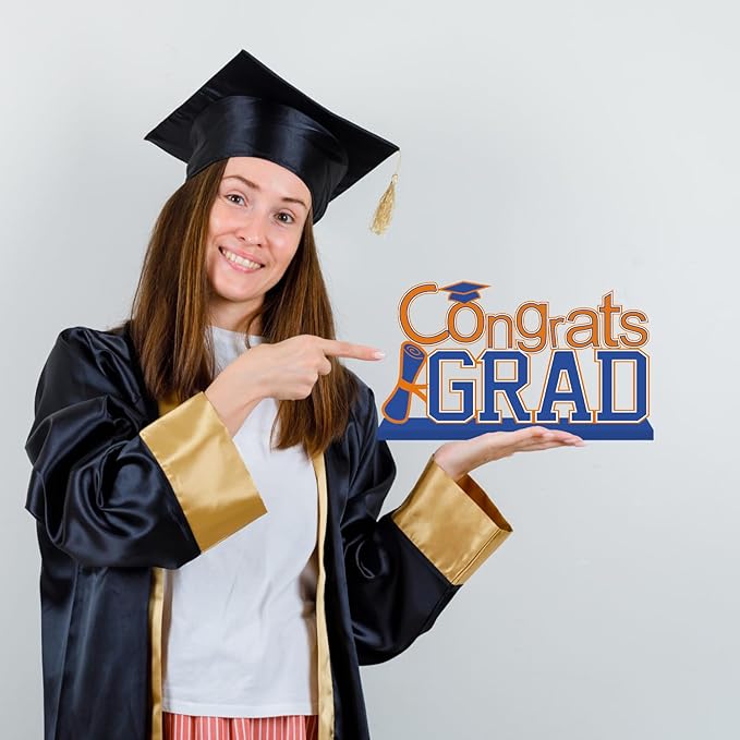 4Pcs Oranger and Blue Graduation Decorations Class of 2026 Congrats Grad Wooden Table Centerpieces Graduation Centerpieces for High School College Grad Table Decorations