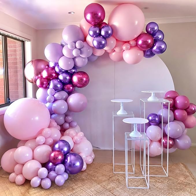 Pink and Purple Balloons, 131pcs Light Pink and Purple Balloons Garland Arch Kit with Different Sizes for Birthday Baby Shower Bridal Shower Wedding Party Decorations