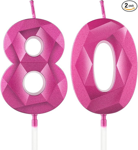 Number 80 Candles,80th Birthday Candles,Rose Happy Birthday Candle for Cake,3D Design Cake Topper Decorations for Women Men Birthday Party Wedding Anniversary Celebration Supplies