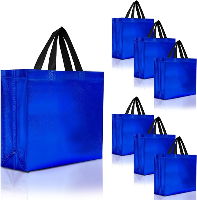 Nush Nush Shiny Large Blue Gift Bags Bulk – Set of 30 Reusable Blue Large Gift Bags with Handles - Ideal Goodie Bag for Men, Birthday Party Favors, Small Business, Wedding, Holiday – 13Wx5Dx11H