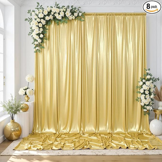 gogoparti 40x10FT Gold Sequin Backdrop Curtain - 8 Panels of 5x10FT Wrinkle-Free Glitter Drapes for Photography, Birthdays, Weddings & Graduations