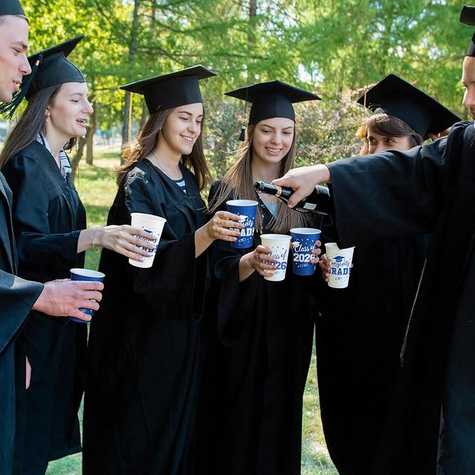 LemonRoad 60 Pcs 12 oz Graduation Paper Cups 2026 Blue and White Graduation Decorations Class of 2026 Grad Cups Congrats Grad Party Disposable Tablewares for School Party Supplies Home
