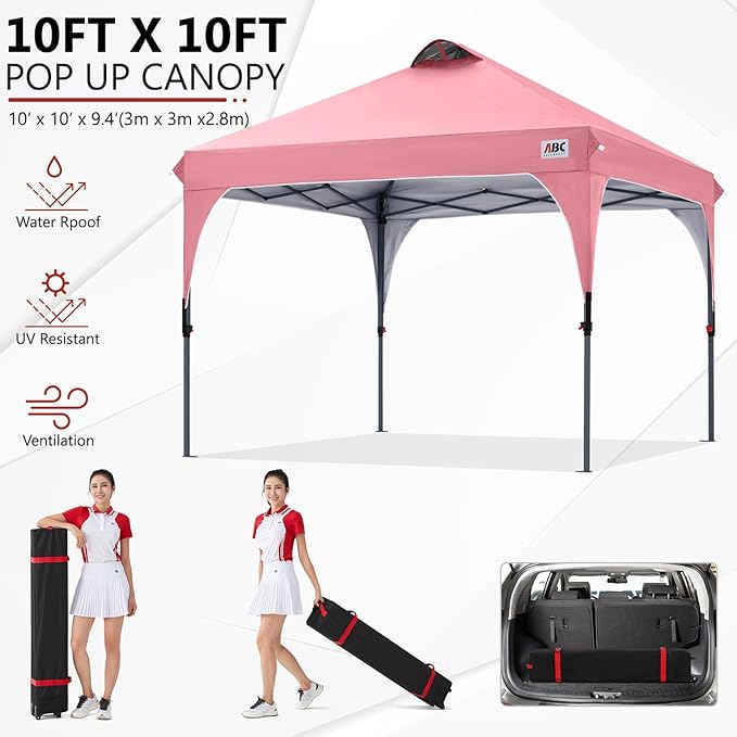 ABCCANOPY Outdoor Pop up Canopy Tent, 10x10 Instant Portable Canopy for Camping, Beach, Backyard,Pink