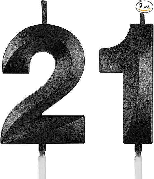 Number 21 Birthday Candles, 1.96 Inch Happy Birthday Cake Candles Cupcakes Topper Decoration for Birthday Party Wedding Anniversary Celebration Supplies (Black)