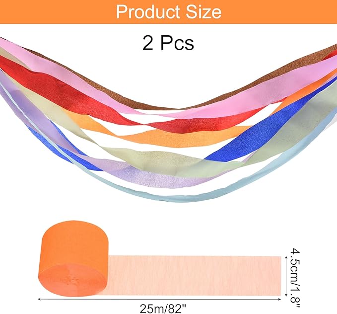 Crepe Paper Roll, Fluorescent Orange Crepe Paper Streamers Sheets, [for Party Streamer Decorations, Birthday Party] - 1.8 Inch x 82 ft / 2 Roll